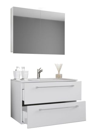 VCM 3 Piezas Lavabo Lavabo Gabinete Inferior Ancho 80 Cm Muebles De Ba&ntilde;o Conjunto Con Cajones Puertas Giratorias Gabinete De Espejo Badinos (negro) - Vcm