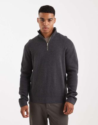 Jack & Jones Premium - Maglione grigio scuro con zip corta