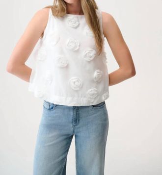 Joseph Ribkoff Novelty Top With 3D Floral Embroidery In White
