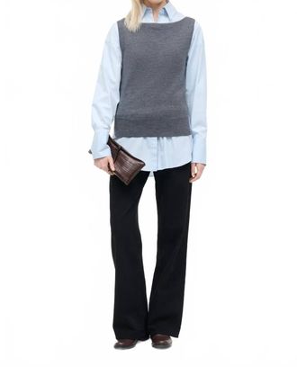 Staud Damian Knit Button Down Top In Charcoal/glacier