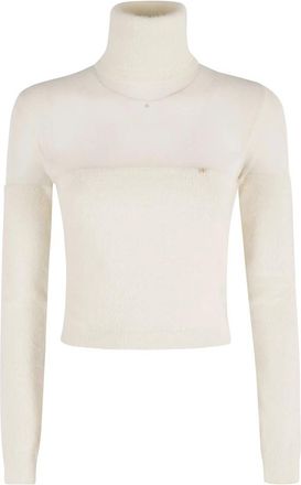 Elisabetta Franchi Turtleneck Top in Knit Fabric with Jewel Logo - Dames - Coltruien - Wit - M - Katoen - Truien & Vesten