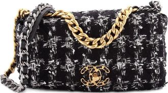 Chanel 19 Flap Bag Quilted Houndstooth Tweed and Ribbon Medium shoulder bag - Zwart