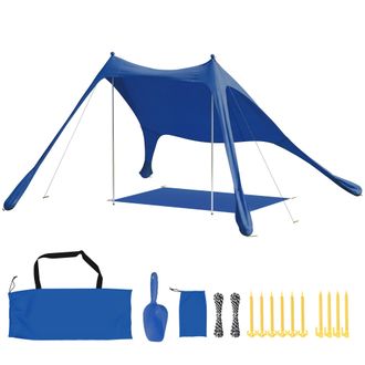 OUTSUNNY Toldo Playa Plegable 208x200 Cm, Con Esterilla, Upf50+, Postes De Aluminio, Pala, Estacas Y Bolsa De Transporte, Azul