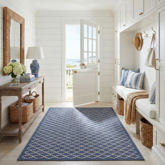 Safavieh Alfombra enrejado de polipropileno azul/beige, 79 x 152 cm