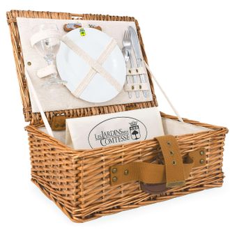 Les Jardins de la Comtesse Cesta de picnic de mimbre Solo tela de lino 1 persona