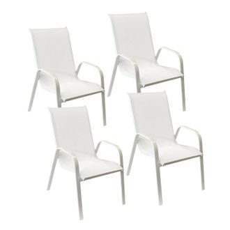 Happy Garden Pack De 4 Sillas Marbella En Textileno Blanco Aluminio Blanco