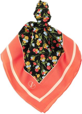 Valentino Garavani Sciarpa con stampa a fiori - Arancione