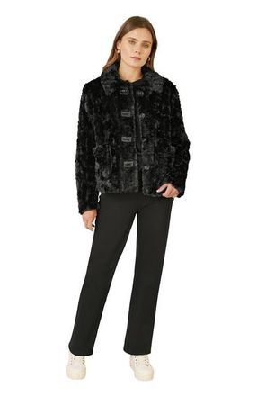 Yumi Textured Faux Fur Jacket in Black at Nordstrom, Size 12