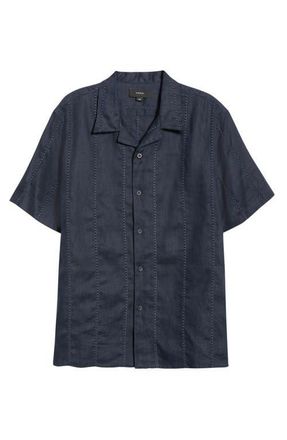 Vince Eyelet Linen Button-Up Shirt in Coastal at Nordstrom, Size Xx-Large
