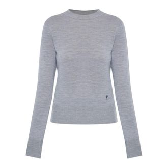 Ami Dunne wollen trui - Dames - Ronde hals truien - Grijs - 2XS - Wol - Truien & Vesten