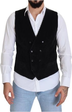 Dolce & Gabbana Zwarte Dubbelrijige Vest Gilet - Heren - Gillet - Zwart - XS - Katoen - Kostuums
