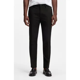 BOSS Kaiton Slim Fit Flat Front Stretch Cotton Blend Dress Pants in Black at Nordstrom, Size 32 X 32