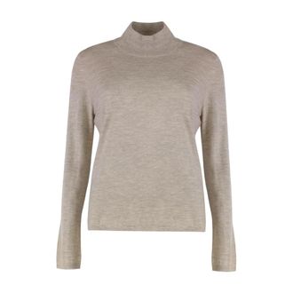 Max Mara Fijngebreide trui met opstaande kraag - Dames - Coltruien - Beige - S - Truien & Vesten