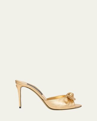 Dolce & Gabbana Metallic Knot Stiletto Slide Sandals
