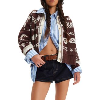 Free People Shelby Floral Jacquard Cardigan in Chocolate Combo at Nordstrom Rack, Size Large