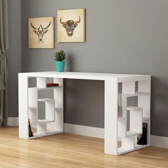 Decortie Decortie - Labirent Modern Desk With Bookshelf Legs - White - White