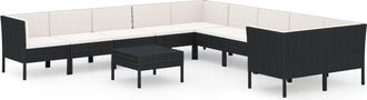 vidaXL Set De Muebles De Jard&iacute;n 11 Pzas Cojines Rat&aacute;n Sint&eacute;tico Negro Vidaxl
