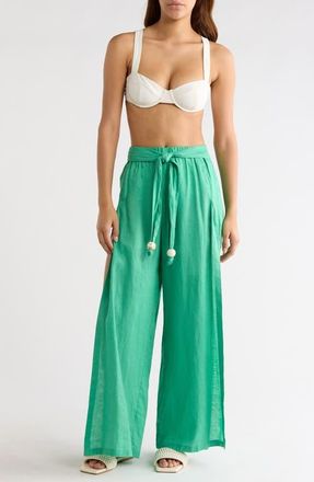 Elan Tie Side Linen Cover-Up Pants in Green at Nordstrom, Size X-Large
