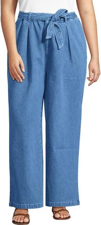 Lands End High Ridge Twill Pull On Pleated Wide Leg Pants in Hutton Blue Wash at Nordstrom, Size 1 X