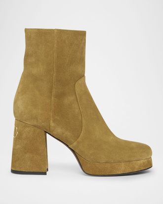 Valentino Garavani 90mm VLogo Suede Platform Ankle Boots