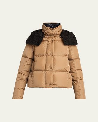 Moncler Castelnou Square-Quilted Short Down Jacket with Detachable Hood