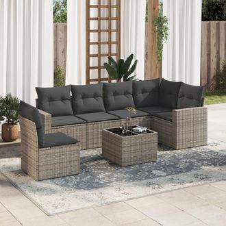 vidaXL Vidaxl - Set De Sof&aacute;s De Jard&iacute;n 7 Piezas Con Cojines Rat&aacute;n Pe Gris
