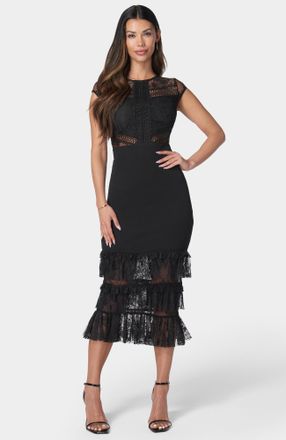 Bebe Womens Tiered Lace A-line Midi Dress