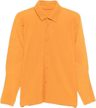 Issey Miyake Overhemden, Heren, Oranje, L, Bottoned overhemd met lange mouwen