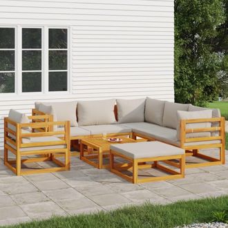 vidaXL Set Muebles De Jard&iacute;n 8 Pzas Madera Maciza Y Cojines Gris Claro Vidaxl