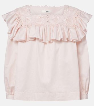 Chlo&eacute; Chlo&eacute; Ruffled lace-trimmed cotton blouse