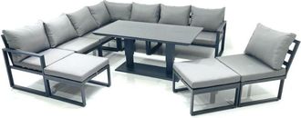 Fimous Fimous 10 Seater Outdoor Aluminum Garden Furniture Set Corner Sofa 2 Big Footstools Rising Lifting Dining Table Sets Dark Grey
