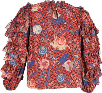 Ulla Johnson Ruffled Sleeve Top in Red Cotton