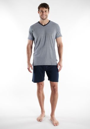 Tom Tailor Shorty TOM TAILOR Nevada, Herren, Gr. 56 (XXL), blau (blau, dunkel, ringel), Single Jersey, Obermaterial: 100% Baumwolle, gestreift, Basic kurz, V-Aus