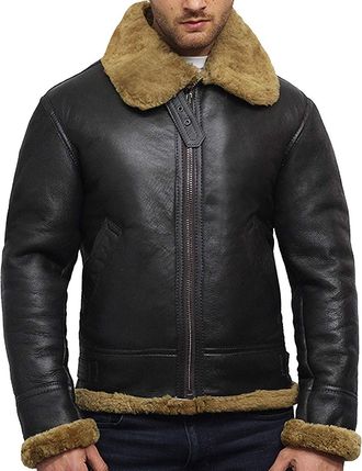 Brandslock Men Sheepskin Jacket World War 2 Flying Aviator Genuine Leather Biker Jacket (M, Ginger)