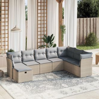 vidaXL Juego De Sof&aacute;s Jard&iacute;n Con Cojines Beige Mezcla 8 Pzas Rat&aacute;n Pe Vidaxl