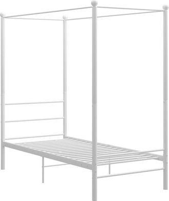 vidaXL Canopy Bed Frame without Mattress White Metal 90x200 cm Vidaxl