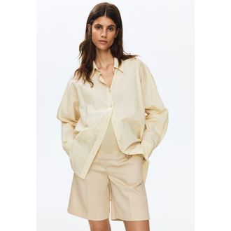 H&M Mama Linen-blend Bermuda Shorts in Light Beige at Nordstrom, Size X-Small