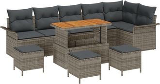 vidaXL Garden Sofa Set Height-Adjustable 10 pcs Grey Poly Rattan vidaXL