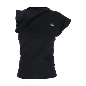 Vivienne Westwood Black T-shirt with Asymmetric Ruched Sleeves - female - Vivienne Westwood - T-Shirts - Black - XS - Tops