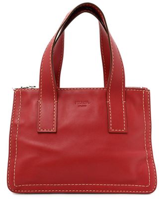 Prada Fuoco City Calf Stitched Double Zip Shoulder Bag (Authentic Pre-Loved)