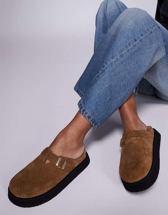 WALK LONDON Walk London - Barca - Zoccoli in camoscio color cuoio con fibbia-Marrone