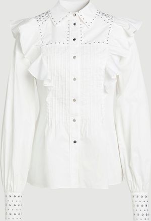 Karen Millen Womens Cotton Sateen Drama Sleeve Studded Woven Maxi Shirt - White - Size 14 UK