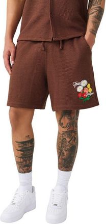 True Religion Bloom Knit Drawstring Shorts in Garden Brown at Nordstrom, Size Xxx-Large