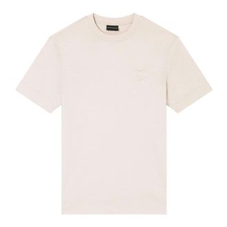 Emporio Armani T-shirt met logo in reli&euml;f - Heren - T-shirts - Beige - L - Katoen - Tops