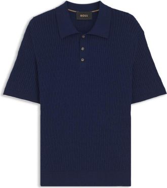 BOSS Cable-knit polo sweater in cotton and cashmere