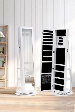 Living and Home 360° Rotating Lockable Jewelry Storage Cabinet With Full Mirror