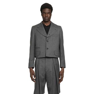 Comme Des Gar&ccedil;ons Cropped Blazer in Wool Herringbone