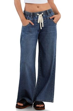 HINT OF BLU Elastic Waist Wide Leg Jeans in Shine Blue at Nordstrom, Size X-Large