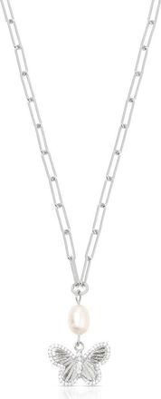 Ettika Butterlfy & Freshwater Pearl Pendant Necklace in Silver at Nordstrom