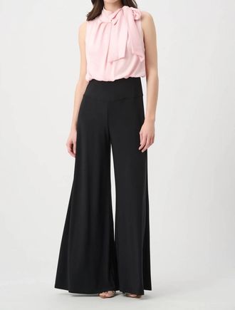 Joseph Ribkoff Silky Knit And Satin Wide Leg Jumpsuit With Neck Bow Tie In Petal Pink